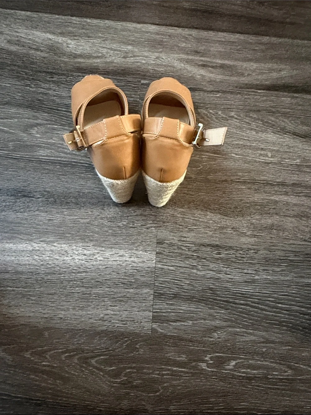 Catherine Malandrino Tan Espadrille Wedge Sandals with Ankle Strap